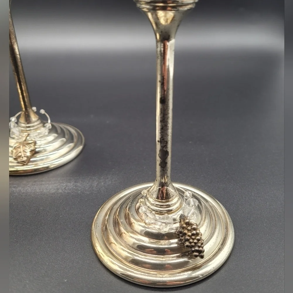 Balloon Wine Glasses Crystal Metal silverplated stems & bases Set of 3 Vintage‌